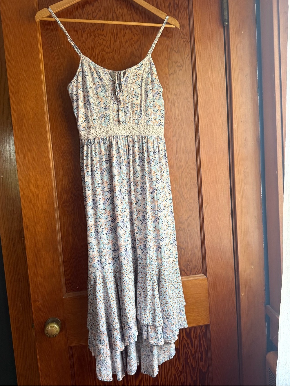 Japna Pastel Floral High Low Lace Trim Dress